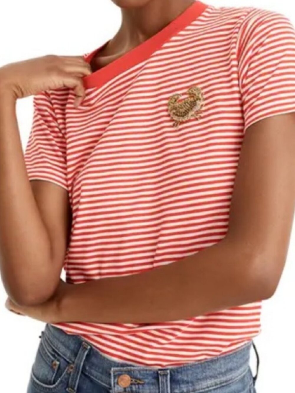 J. Crew Nautical Striped 100% CottonT Shirt with Beaded Crab Detail Size S